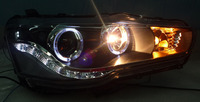 Альтернативная оптика (фары) «Angel Eyes» на Mitsubishi Lancer X (черные / хром)