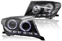 Фары (оптика) линза + ангельские глазки Toyota Land Cruiser 200 (черные)
