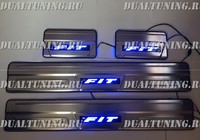 Накладки на пороги с подсветкой (метал) Honda Fit 2014+